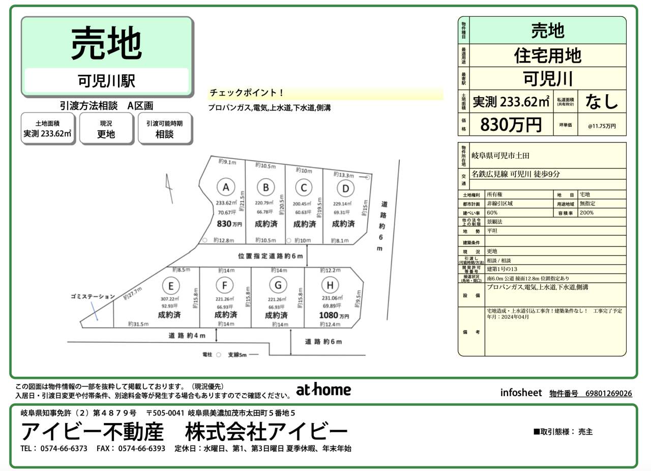 土田B区画成約御礼